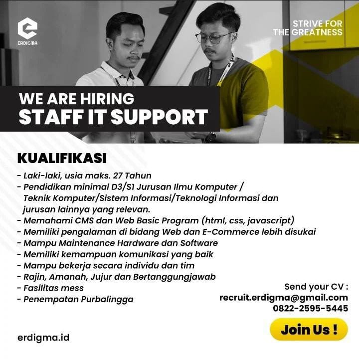 we are hiring STAFF IT SUPORT