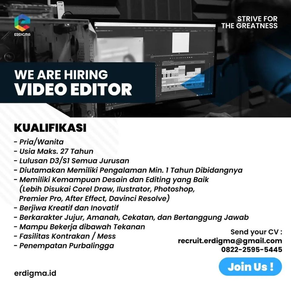 we are hiring VIDIO EDITOR