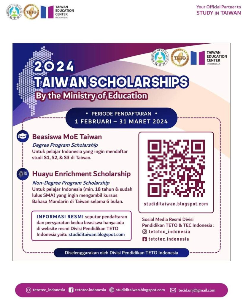 Beasiswa Taiwan 2024 untuk Pelajar Indonesia